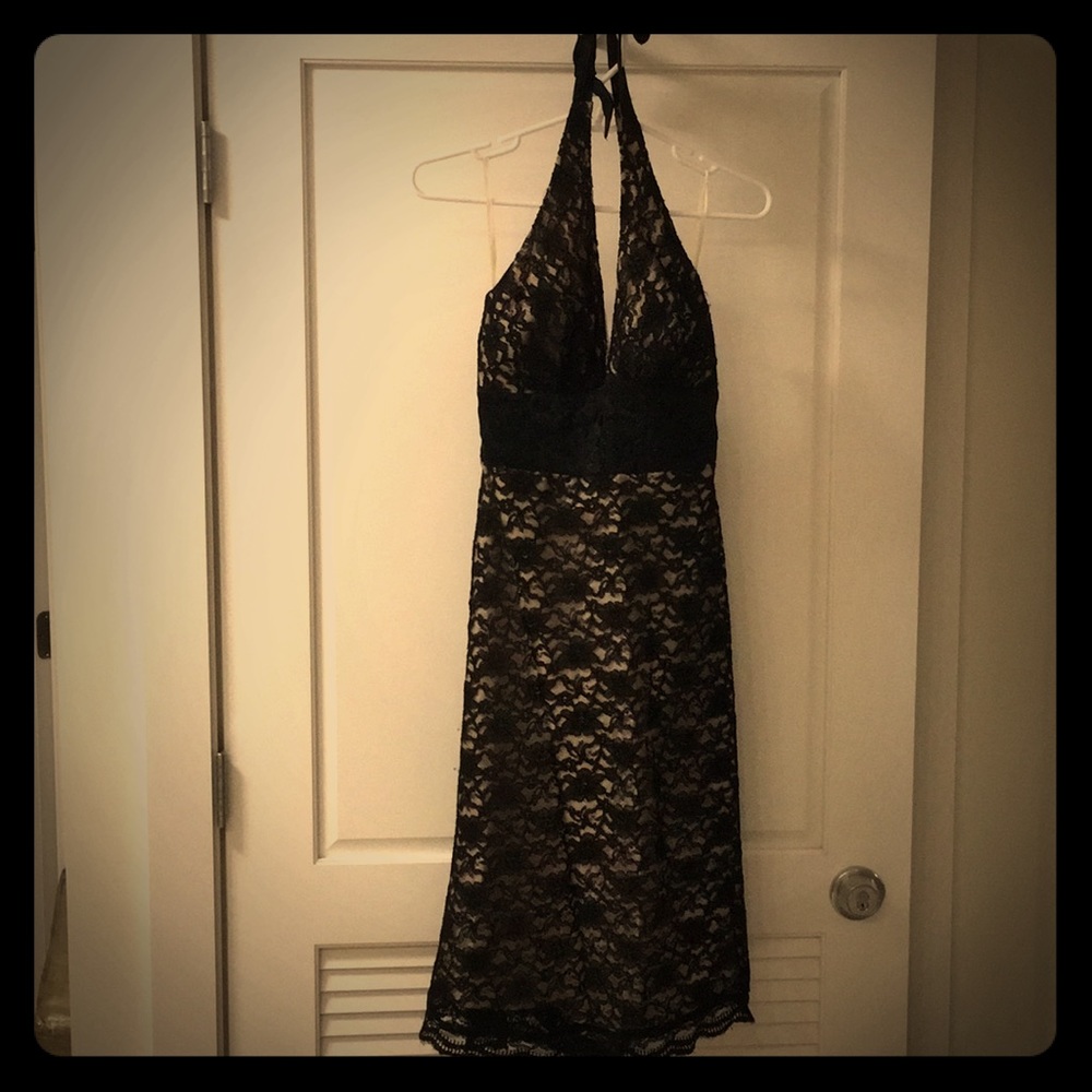 Lace black and cream halter dress